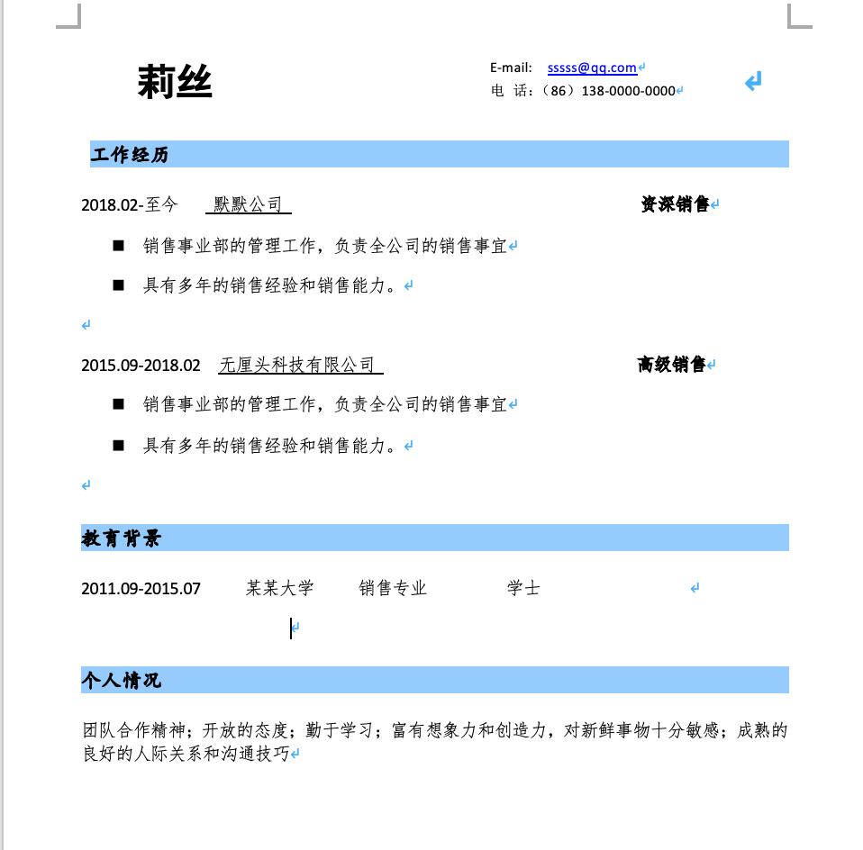 简历外观示例