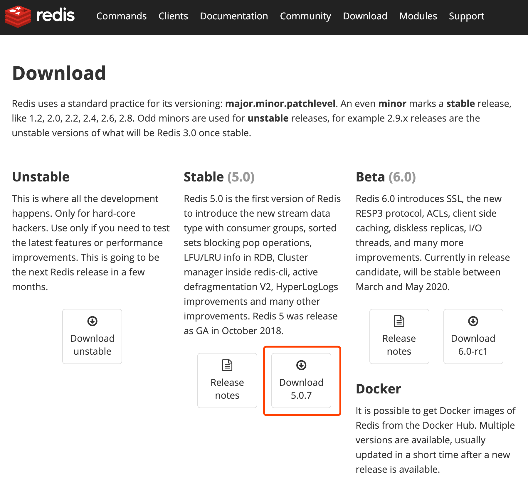 Redis 官网下载页面