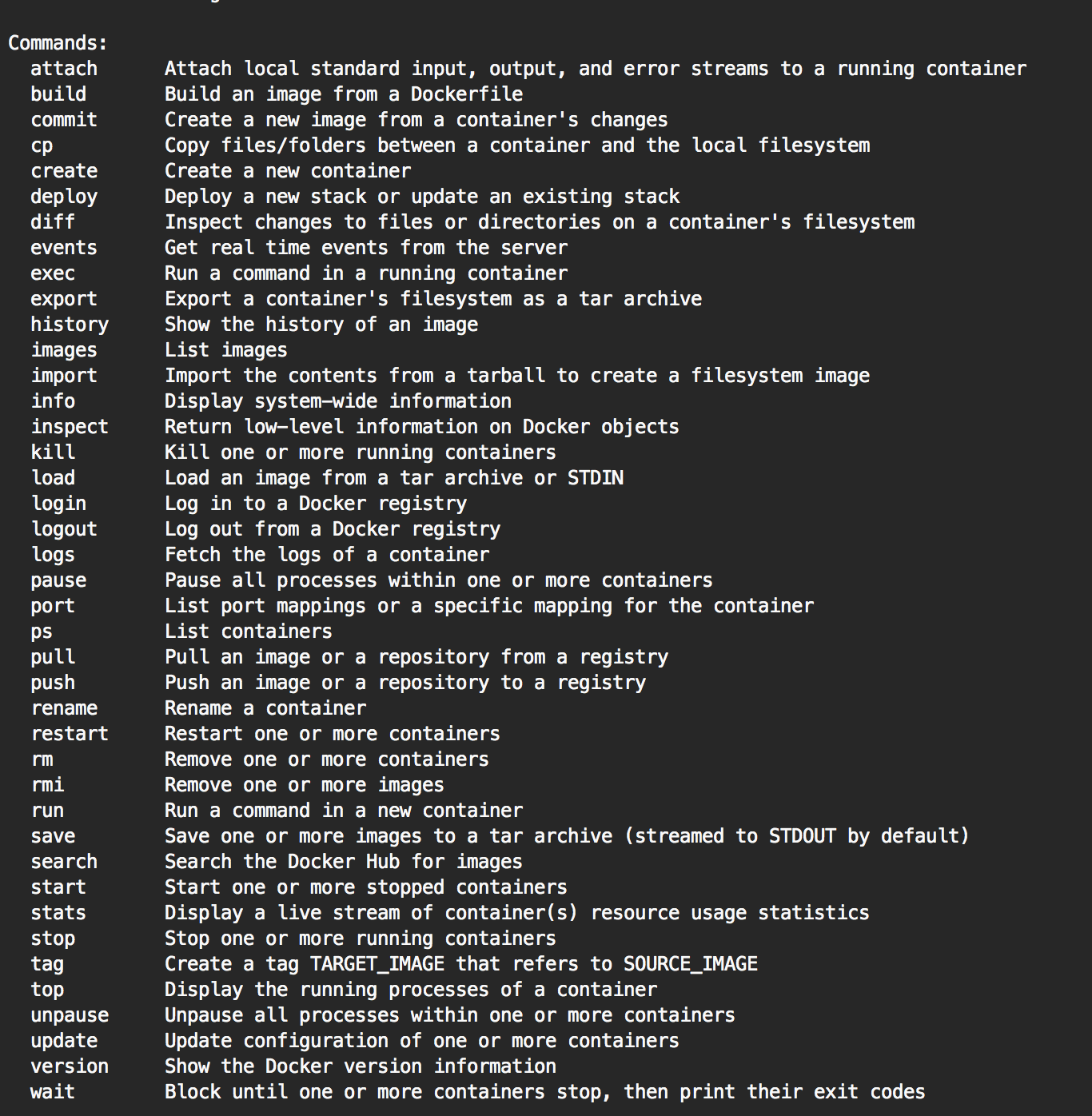 Docker 命令输出清单